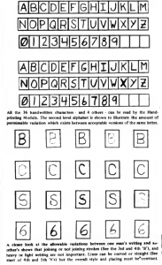 Examples of 36 recognized characters and permissible variation in handwriting styles