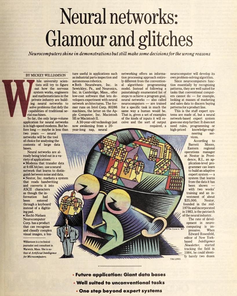 “Neural networks: Glamour and glitches” published in Computerworld Volume 22, Issue 7 on February 15, 1988