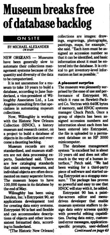 "Museum breaks free of database backlog" published in Computerworld Volume 23, Issue 17 on April 24, 1989