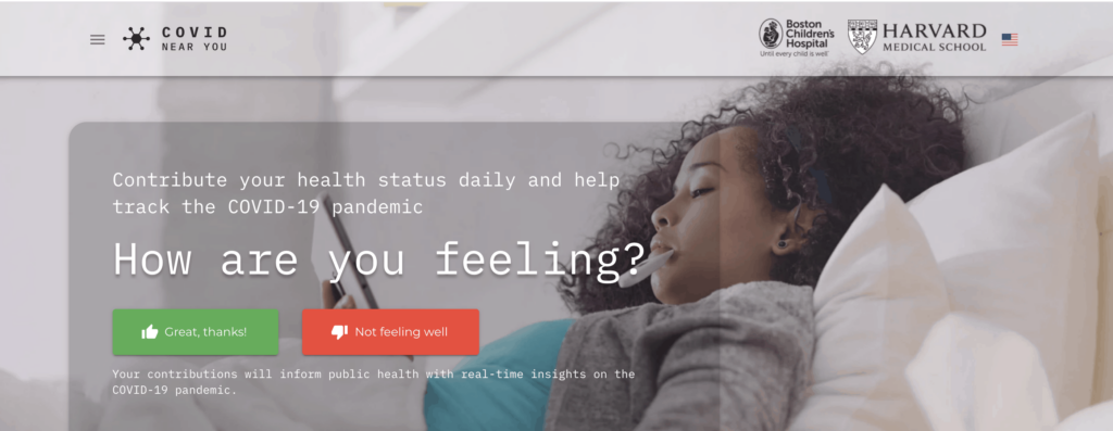 screenshot of "COVID Near You" platform