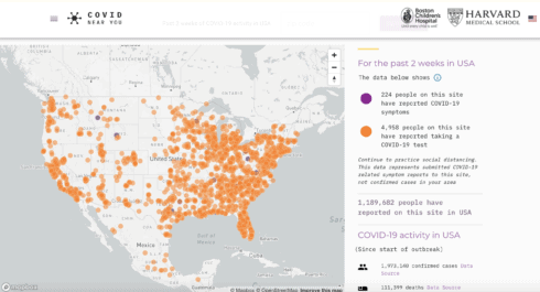 screenshot of map from "COVID Near You" platform