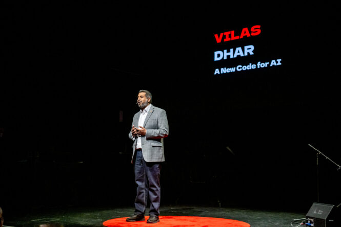 Vilas Dhar addresses the audience at TEDxPaloAlto